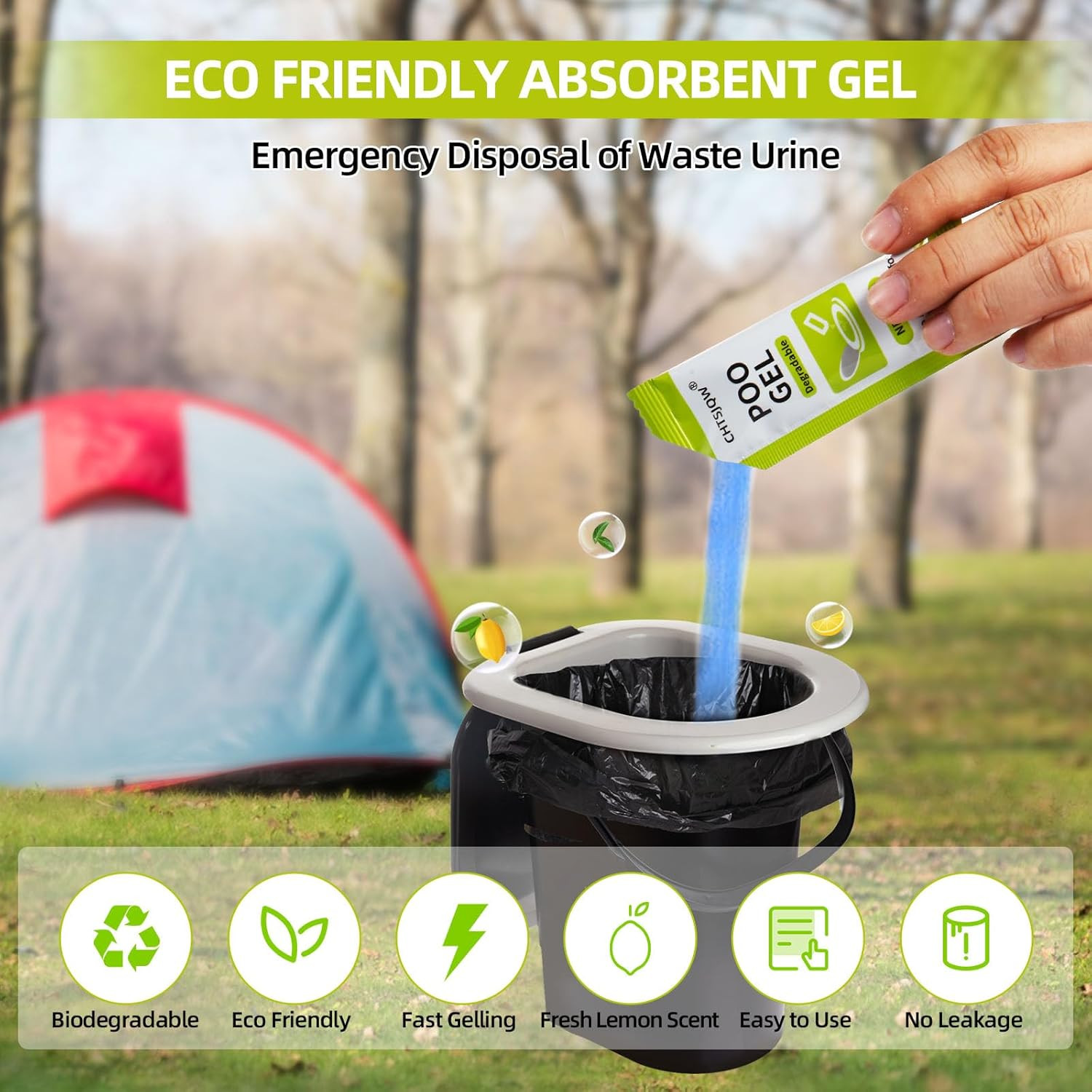 Portable Toilet Powder, Eco Absorbent Gel Liquid Waste Gelling and Deodorizing,