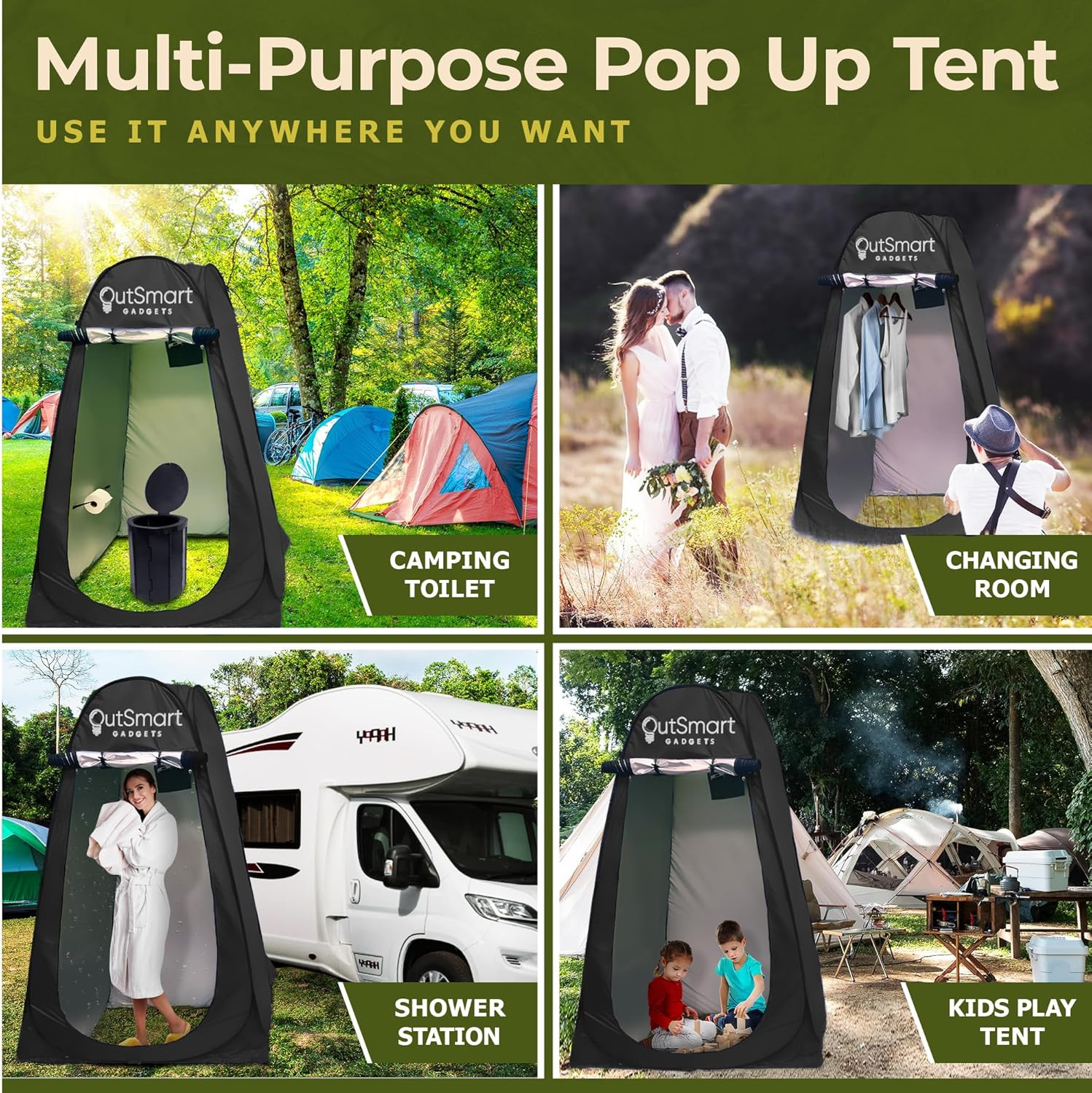 Outdoor Portable Toilet Set for Adults with Camping Night Lantern, Folding XL To