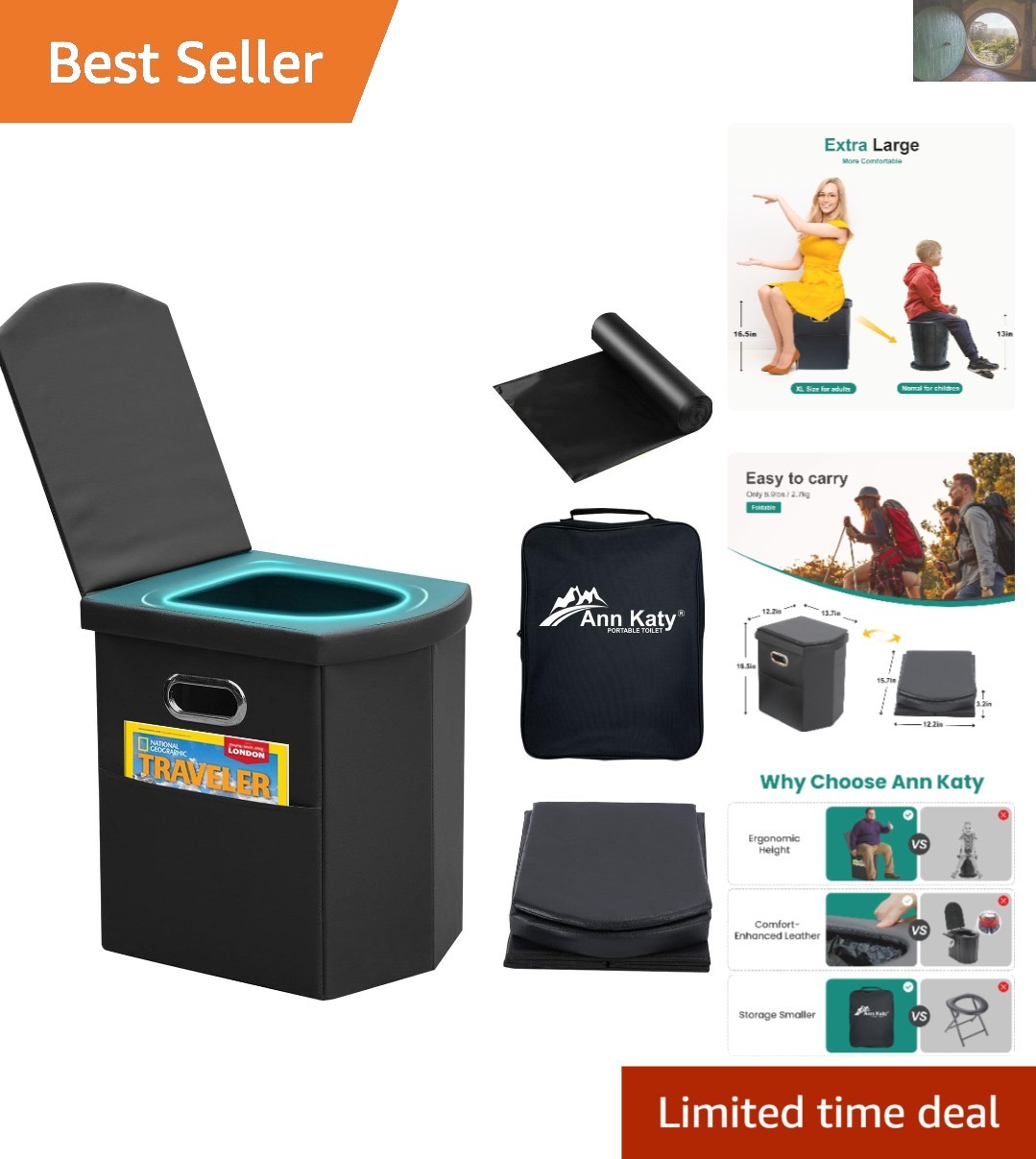 Multifunctional XL Camping Toilet: Lightweight & Comfortable Travel Solution
