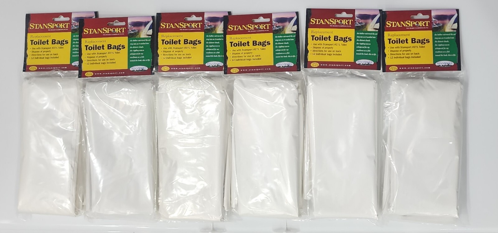 6 Pks StansportReplacement Toilet Bags 72 bags total Item #272 Read Description!