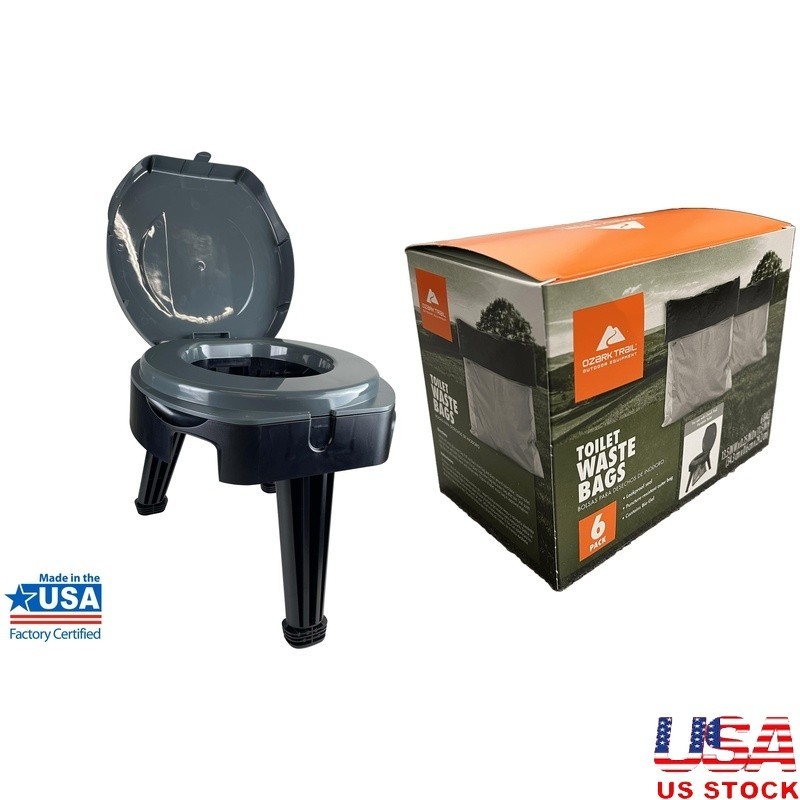 Folding Portable Toilet Lightweight Outdoor Use Collapsible Waste Bags 6 Pack