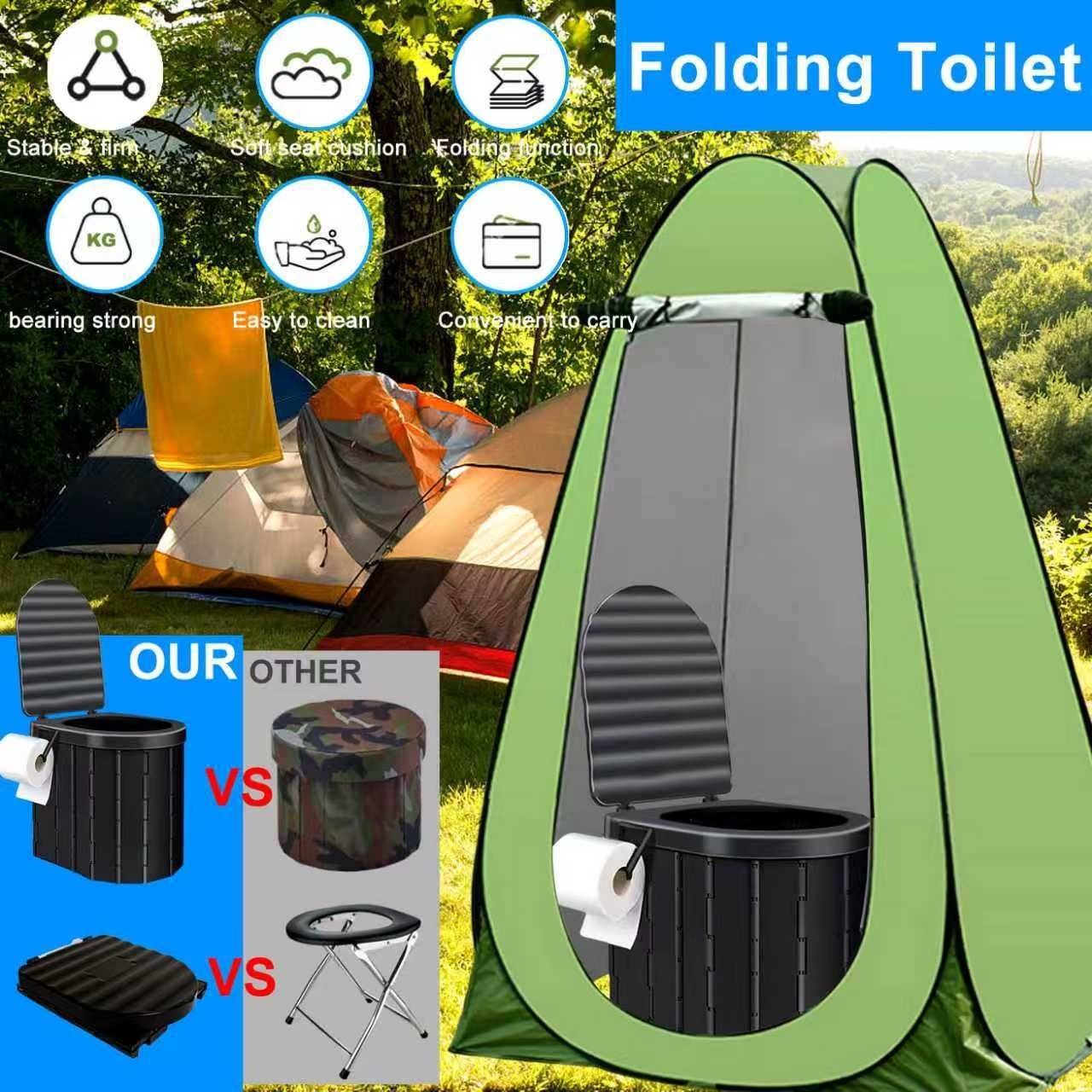 Portale Foldable Camping Toilet Set with Privacy Tent, Black/Green