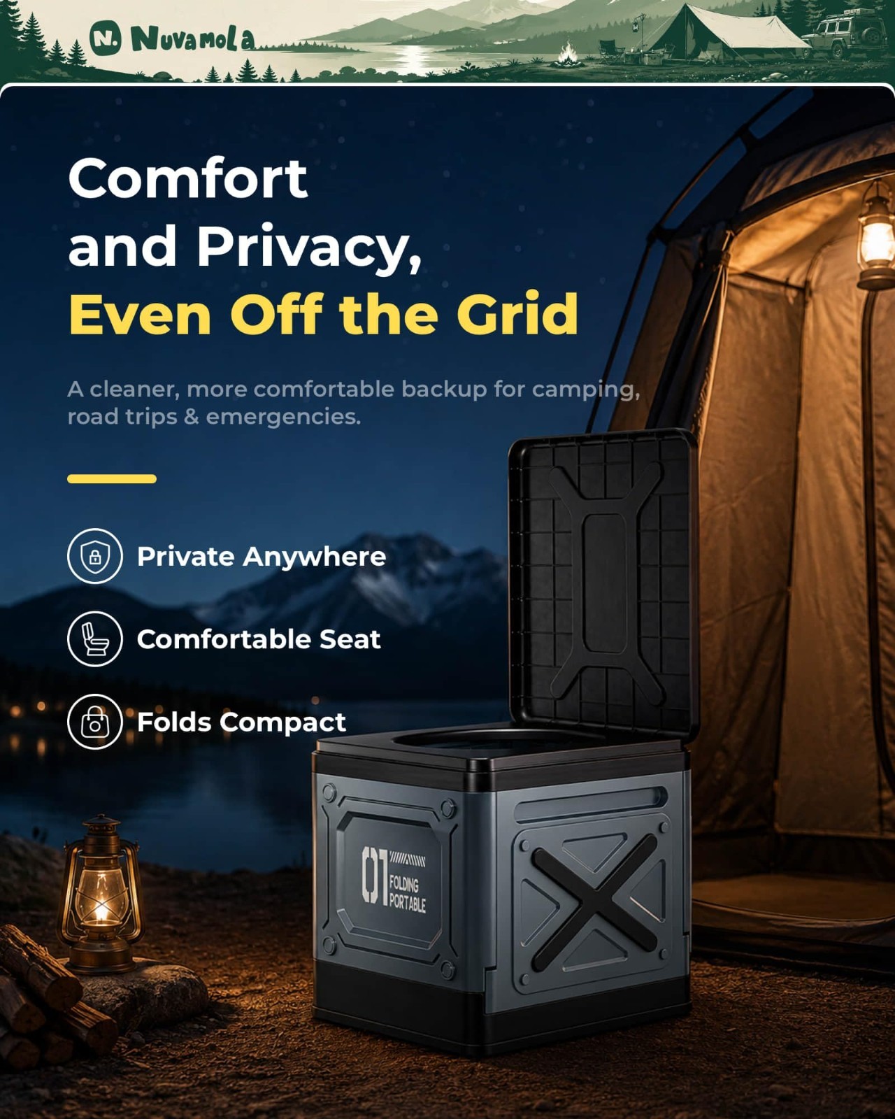 Foldable Portable Camping Toilet for Adults – Compact Travel Potty for RV, Hikin