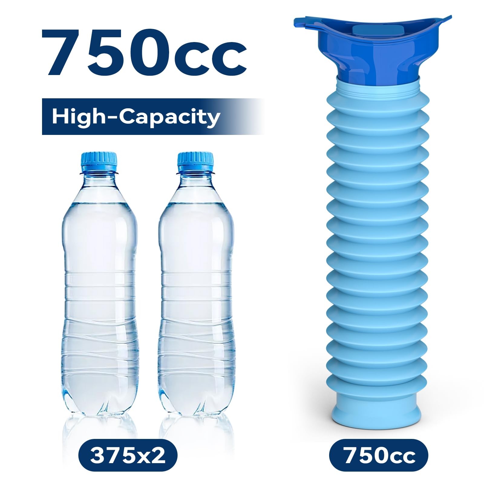 Pee Bottles for Men, Adjustable Emergency Urinal 750ml, Car One Size, Blue
