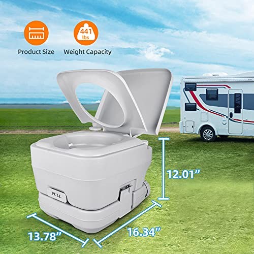 Portable Camping Toilet, Travel RV Toilet, 2.6 Gallon Handle Flush Pump