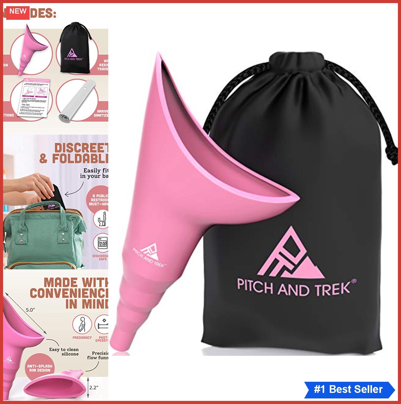 Silicone Female Urinal Device Pink Portable Travel Funnel Camping Hiking Toilet