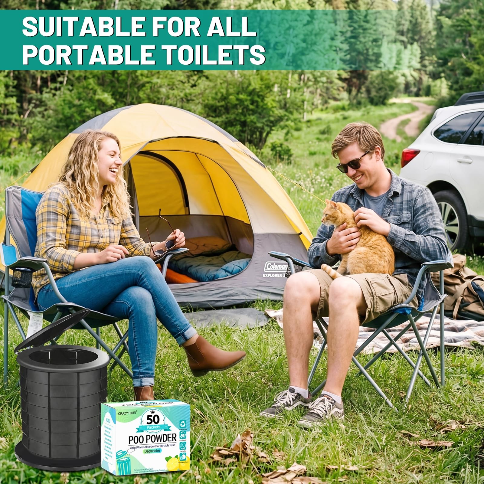 Portable Toilet Gel Poo Powder Camping Hiking RV Biodegradable 50 Pack 10g