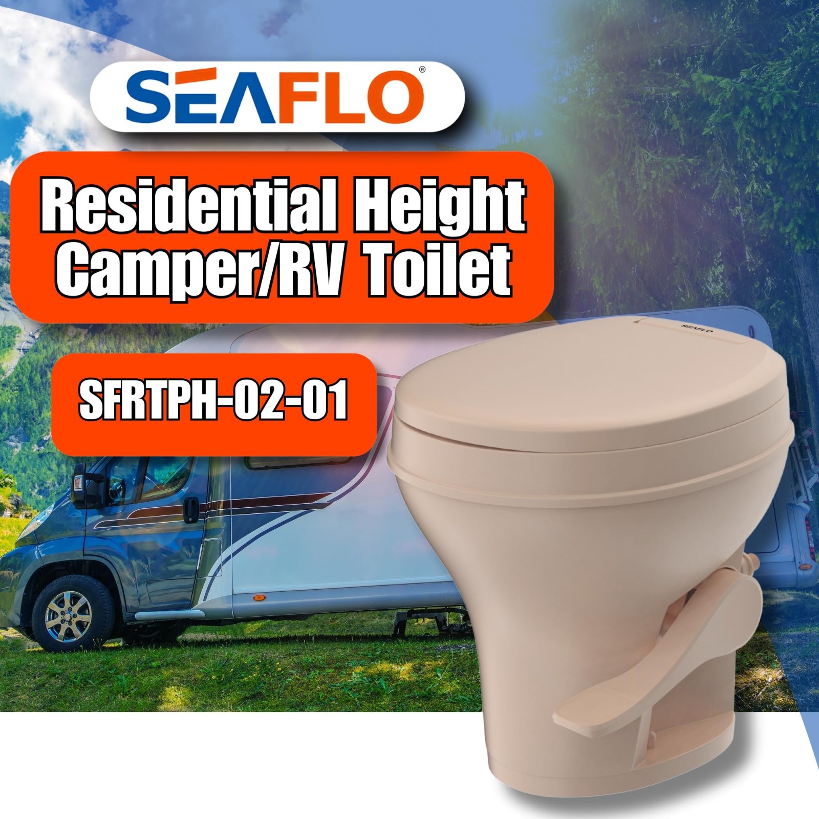 SEAFLO Bone-Colored Residential Height Camper/RV Toilet, 18.5” Height