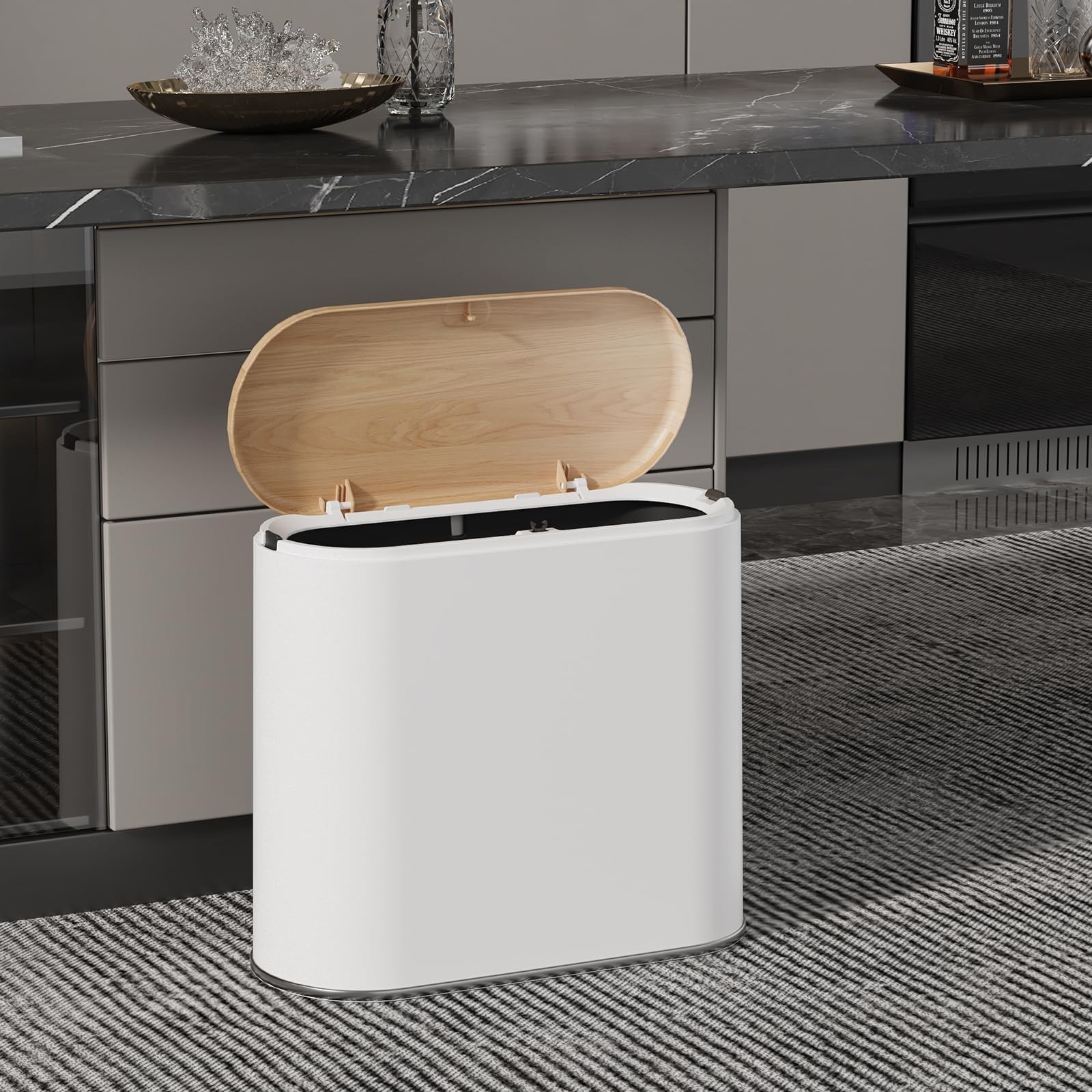 Small Bathroom Trash Can with Lid, 10L/2.6 Gal Slim Wastebasket – Odor & Pet …