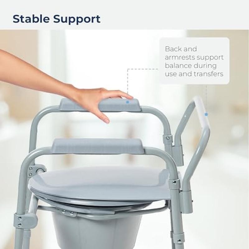 Portable Bariatric Bedside Commode 3-in-1 Foldable Toilet Chair 350lb Capacity