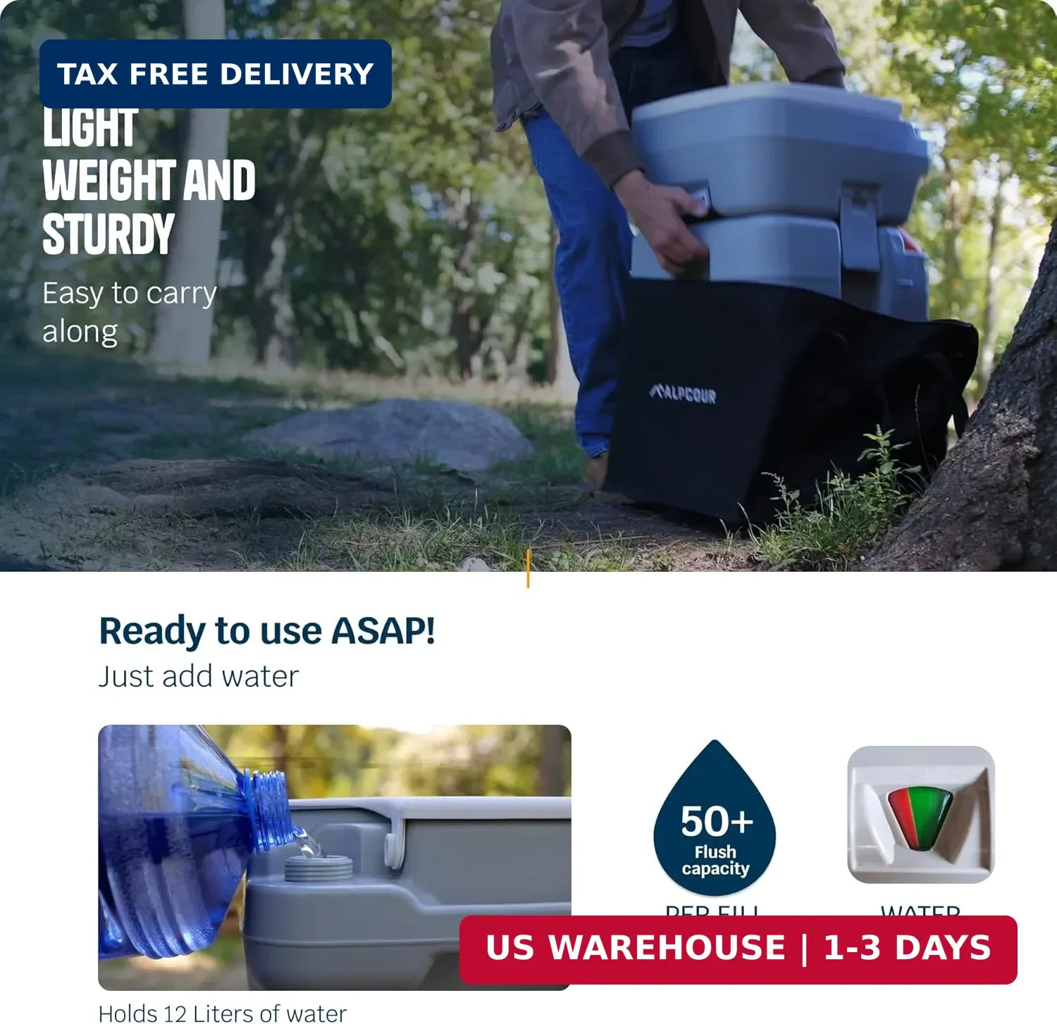 Alpcour Portable Toilet – Compact Indoor & Outdoor Commode w/Travel Bag for Camp