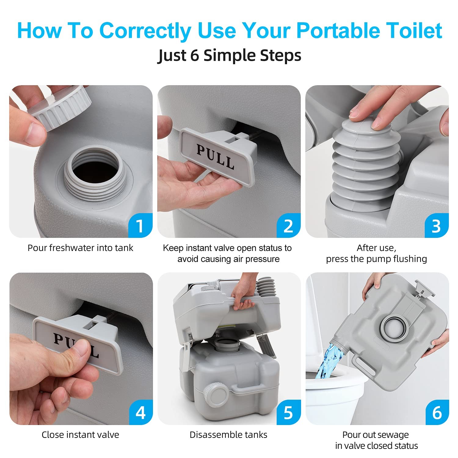 Yitahome Portable Toilet Travel 5.3 Gallon Rv Potty Detachable Tank Double