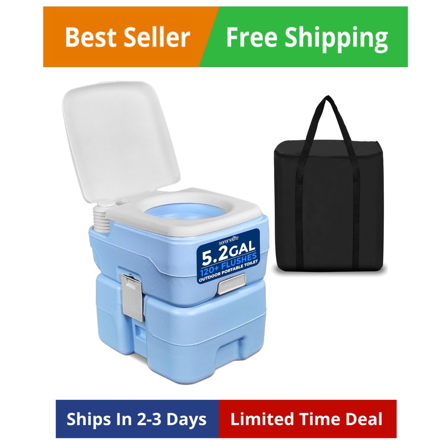 5.2 Gal Portable Camping Toilet For Adults, 100+ Flushes Porta Potty Camp Toi…