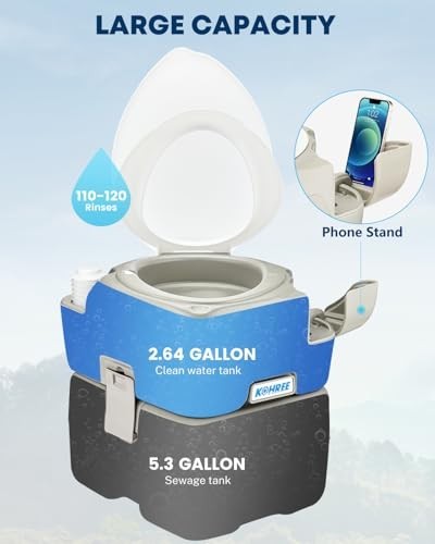 Portable Camping Toilet 5.3 Gal Cassette Porta Potty – Leakproof Bellows Flush,