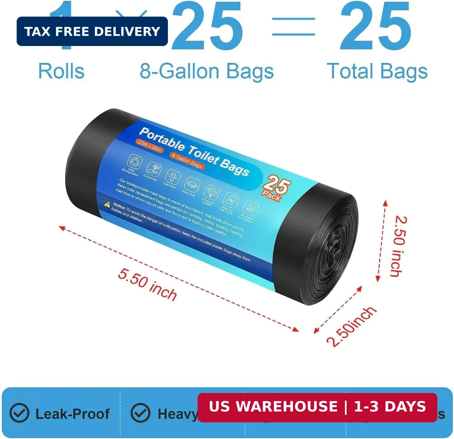 25 Portable Toilet Bags, Thick Biodegradable Camping Toilet Bags for Portable Po
