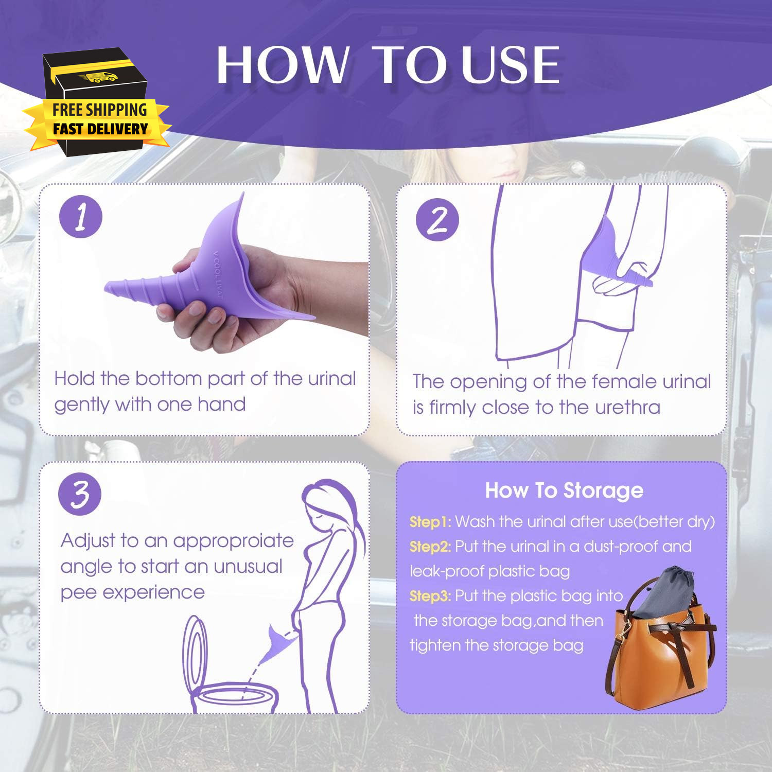 Travel Female Urination Device – 2 Pack Reusable Silicone Portable Lady Urinal P