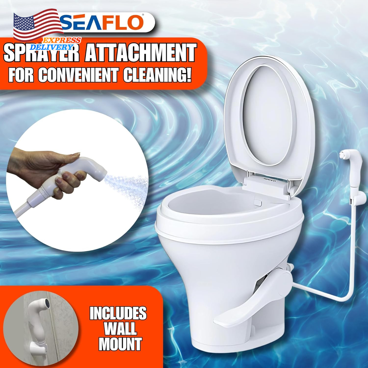 Residential Height Camper/Rv Toilet w/Sprayer Attachment 18.5” Standard Height