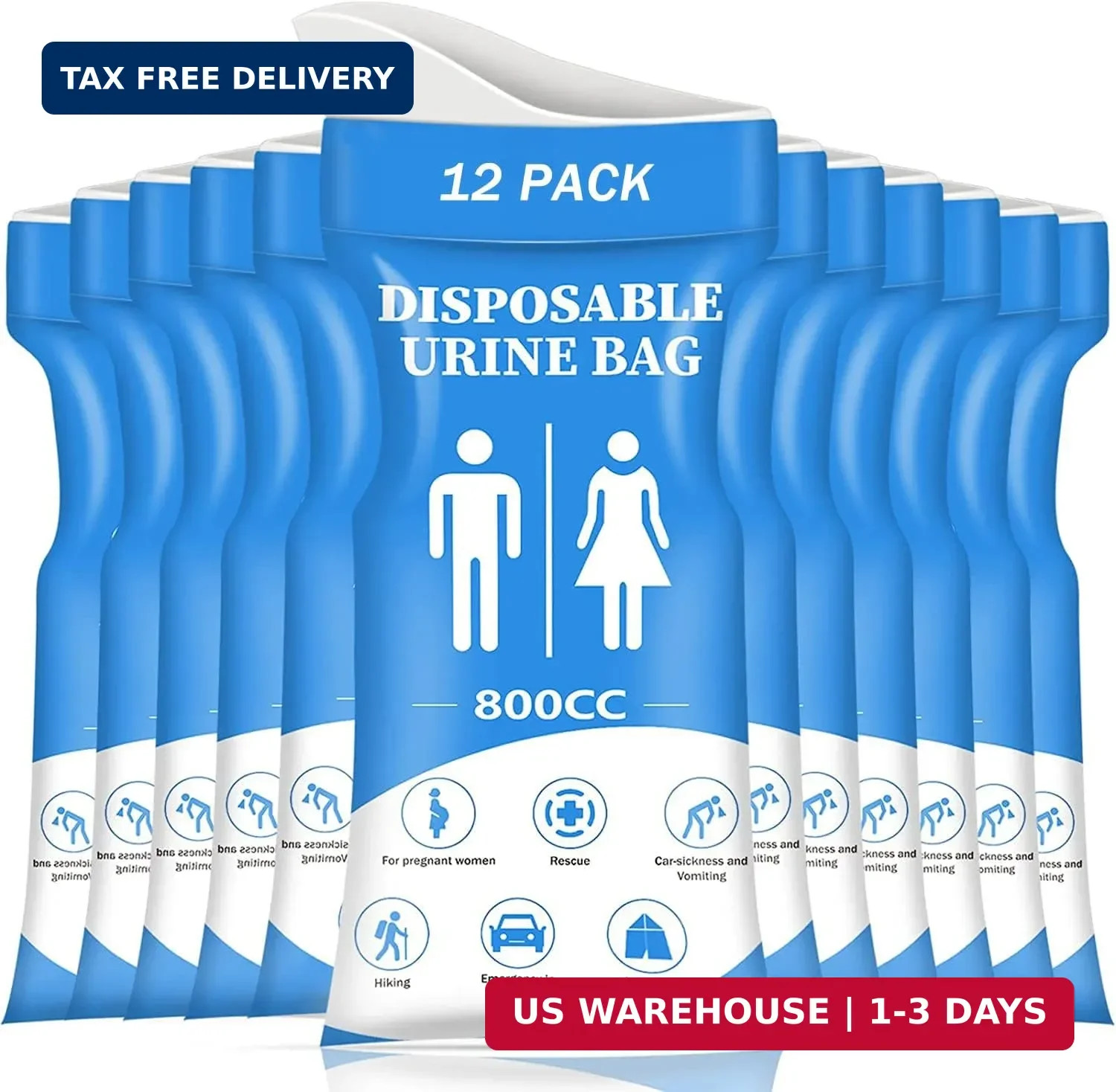 DIBBATU Disposable Urine Bags for Women/Men, 12/24Pack for Travel, Camping, Car