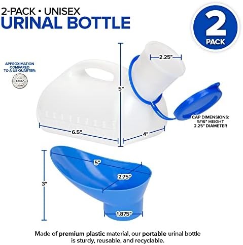 Unisex Urinal Bottle (2 Pack) – Portable Urinal for Women & Men – Female Urinal