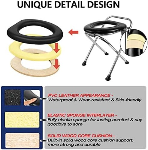 16.5″H Portable Toilet for Camping, 350LB Capacity Stainless Steel Folding To…