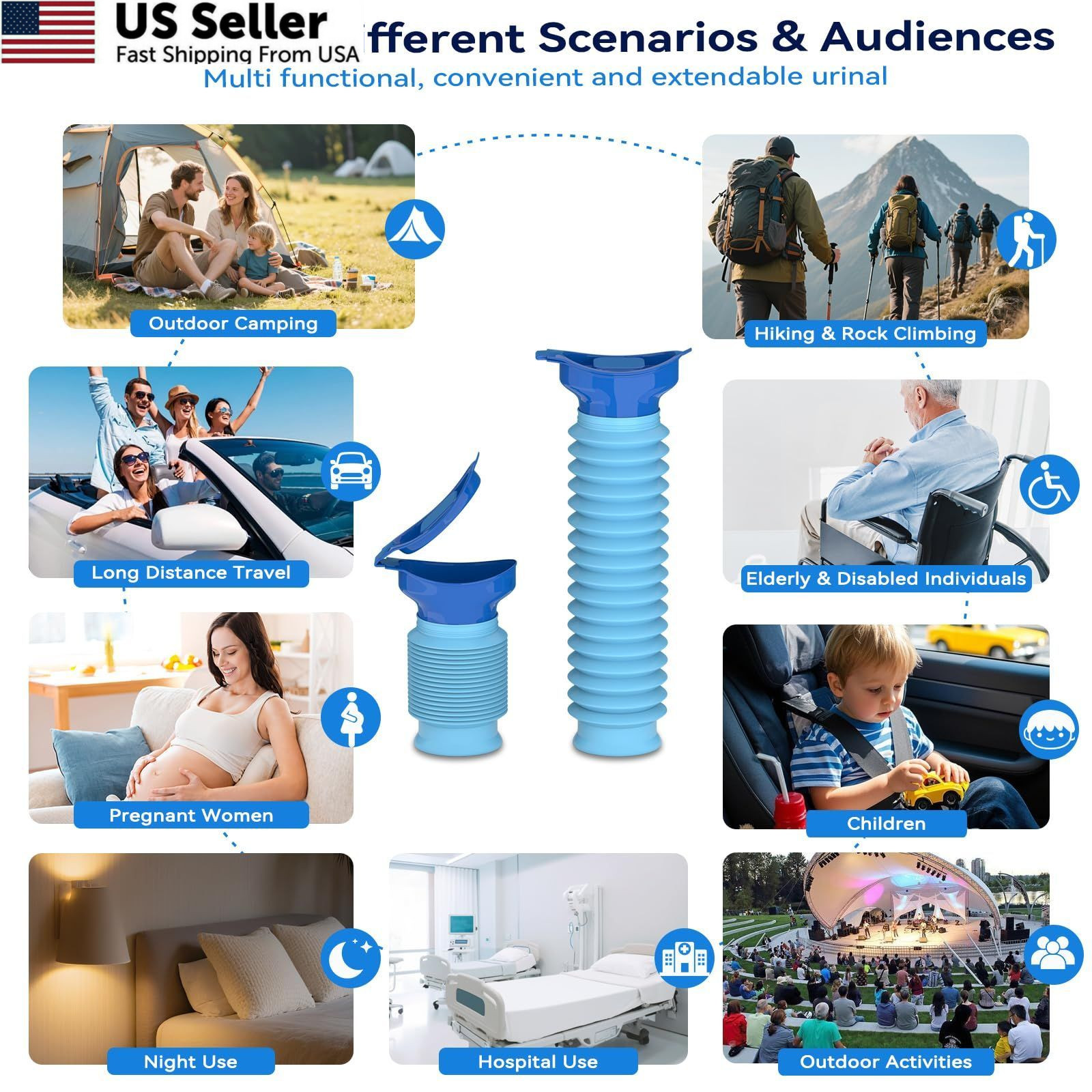 Pee Bottles for Men, Adjustable Emergency Urinal 750ml, Car One Size, Blue