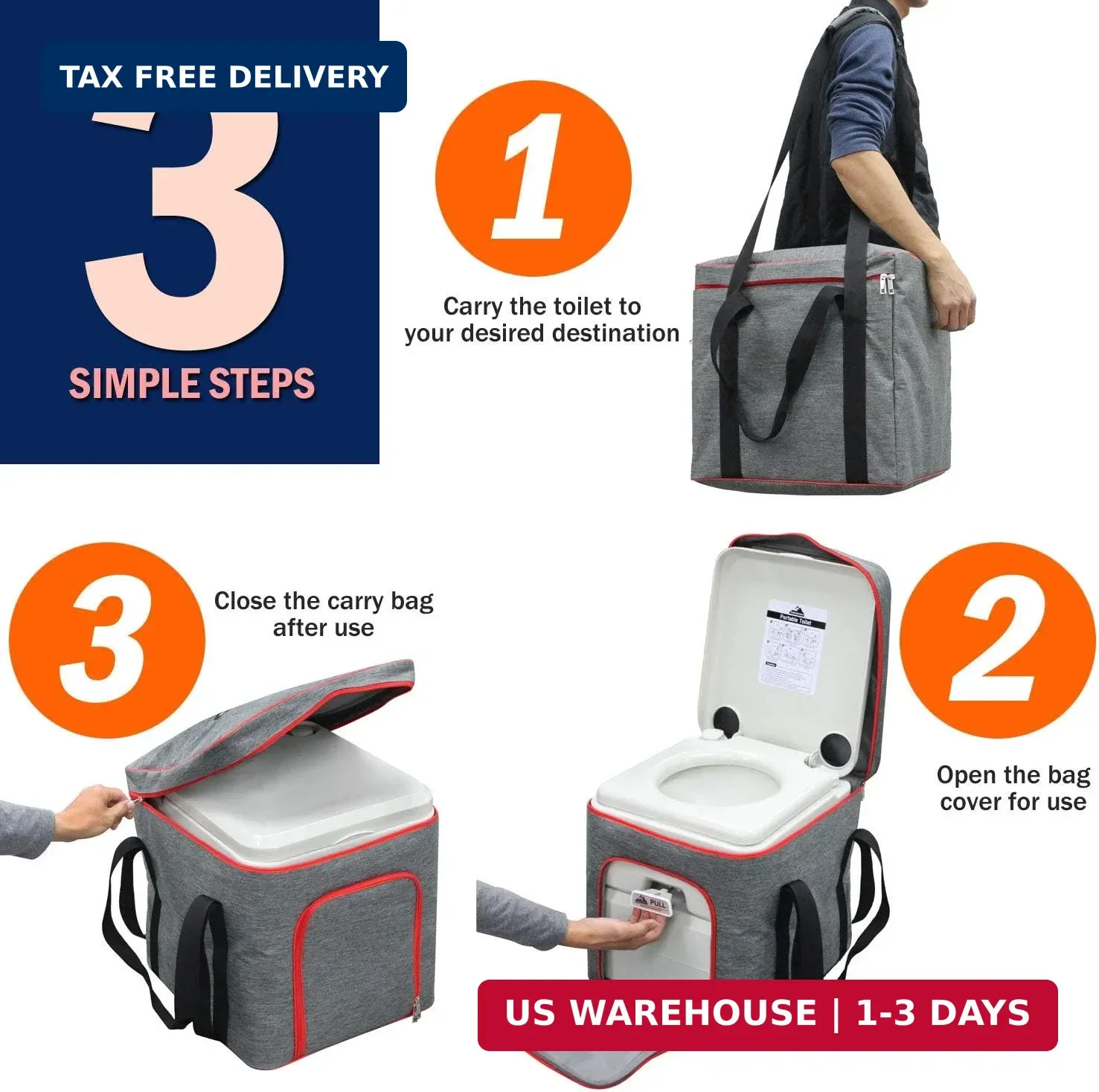 5.3 Gallon Portable Camping Toilet for Adults with Carry Bag – Extra Large Porta