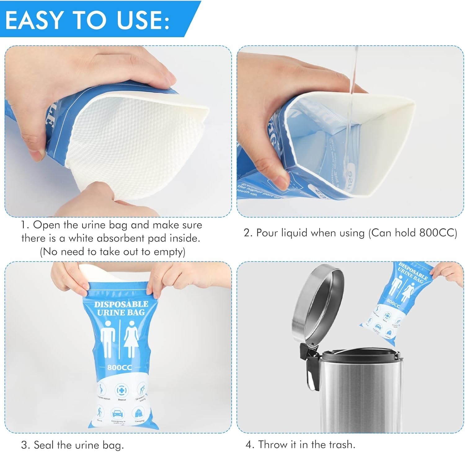 Large Capacity Disposable Urine Bag 12 Pack Emergency Travel Toilets Unisex