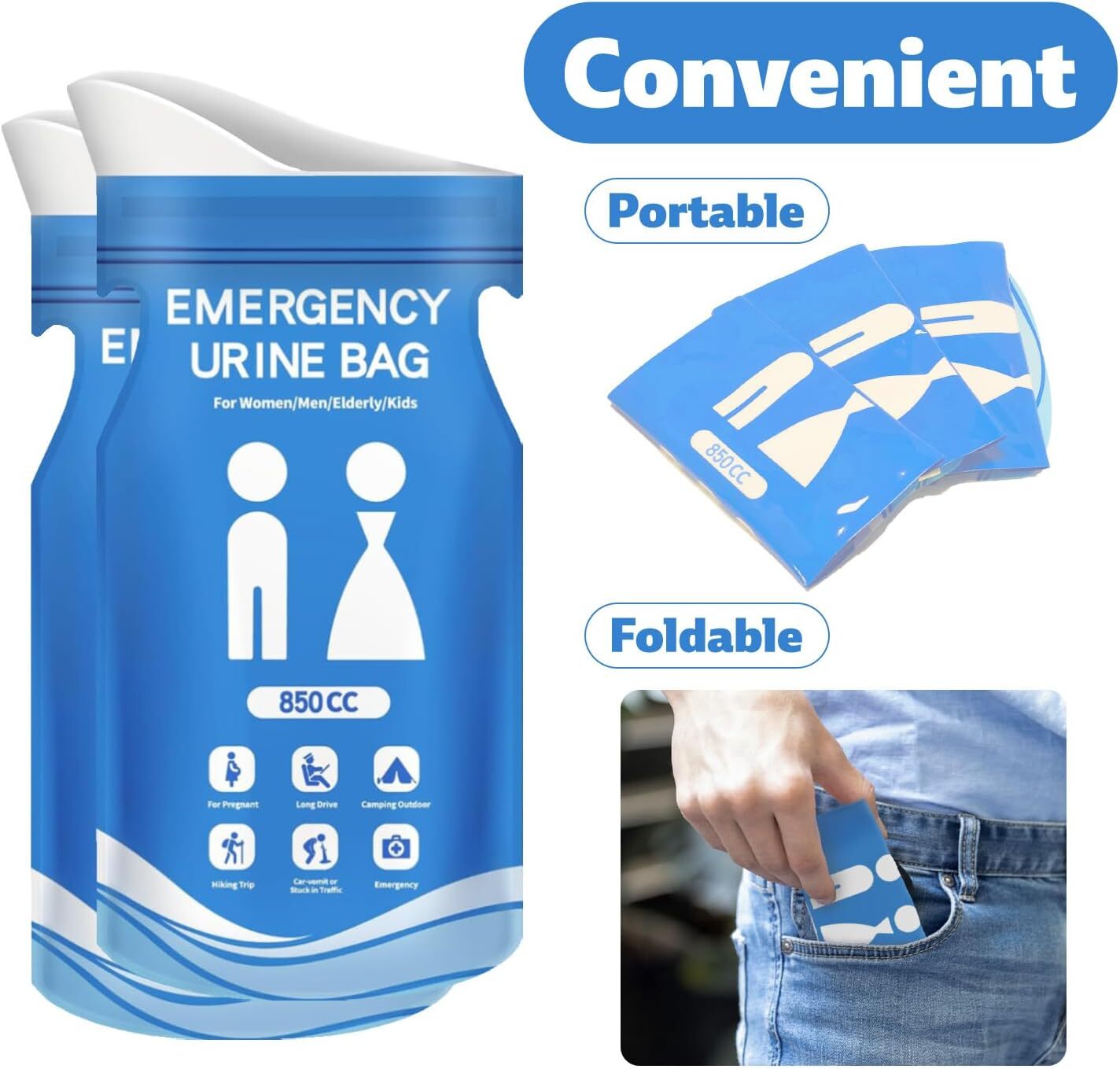 850cc Disposable Urine Bag, 12 PCS Emergency Portable Urinal Bags for Men/Women,