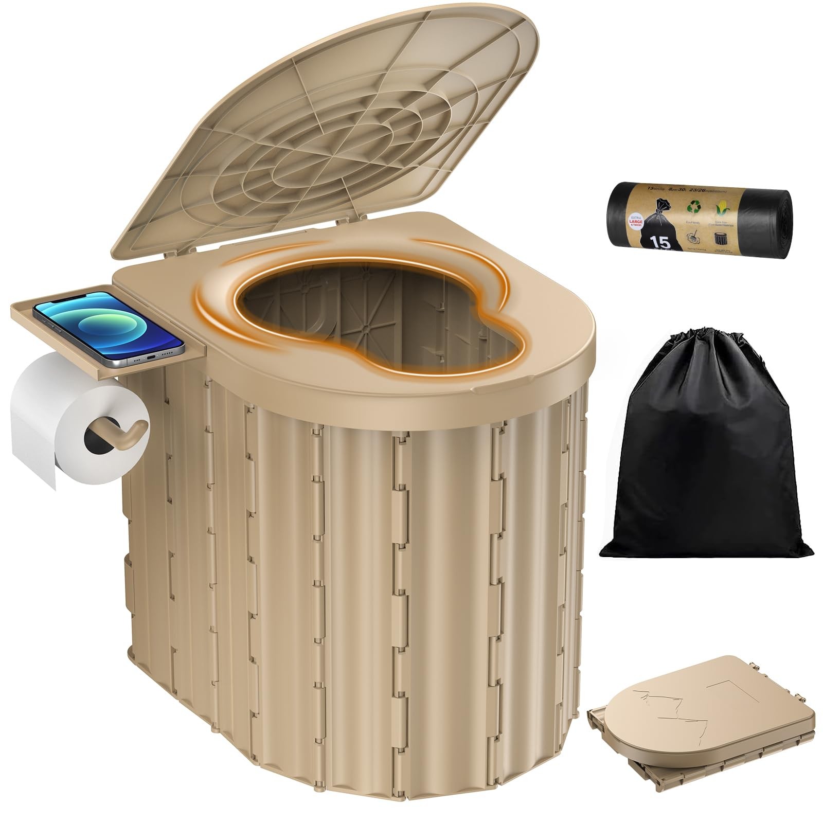 Portable Toilet, Upgraded 15” toilet With Removable Paper Holder, Camping To…