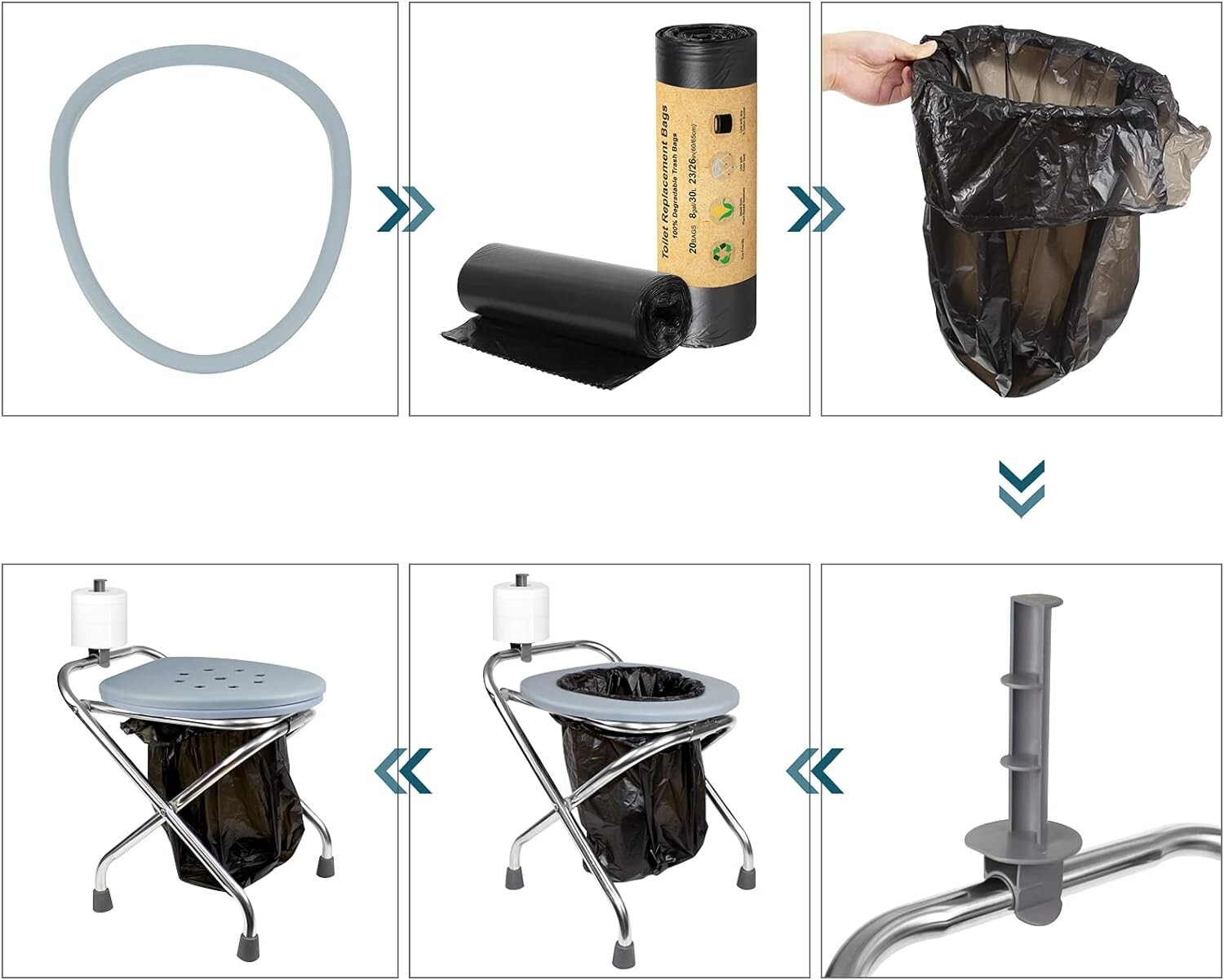 Portable Camping Toilet – Folding, Stainless Steel Seat – 400LBS Weight Capacity