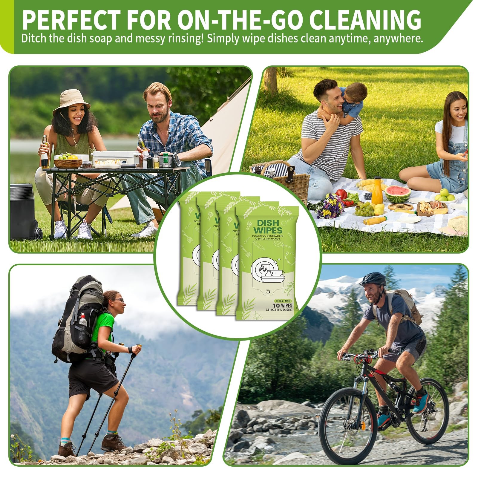 4 Pack Dish Wipes Camping Dish Wipes Travel Dish Soap Camp Kitchen Wipes Port…