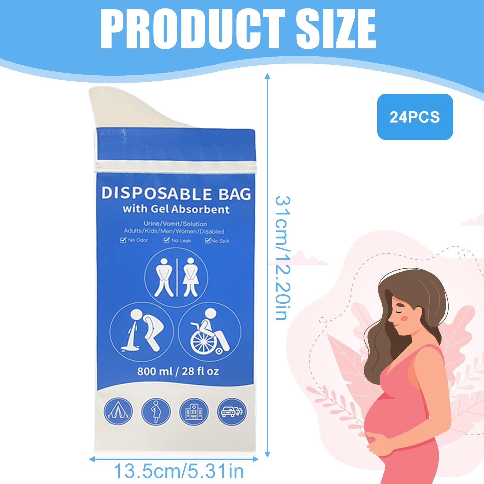 Disposable Urine Bags, 24 Pack Portable Urine Bags for Travel 800ml, Pee Be…