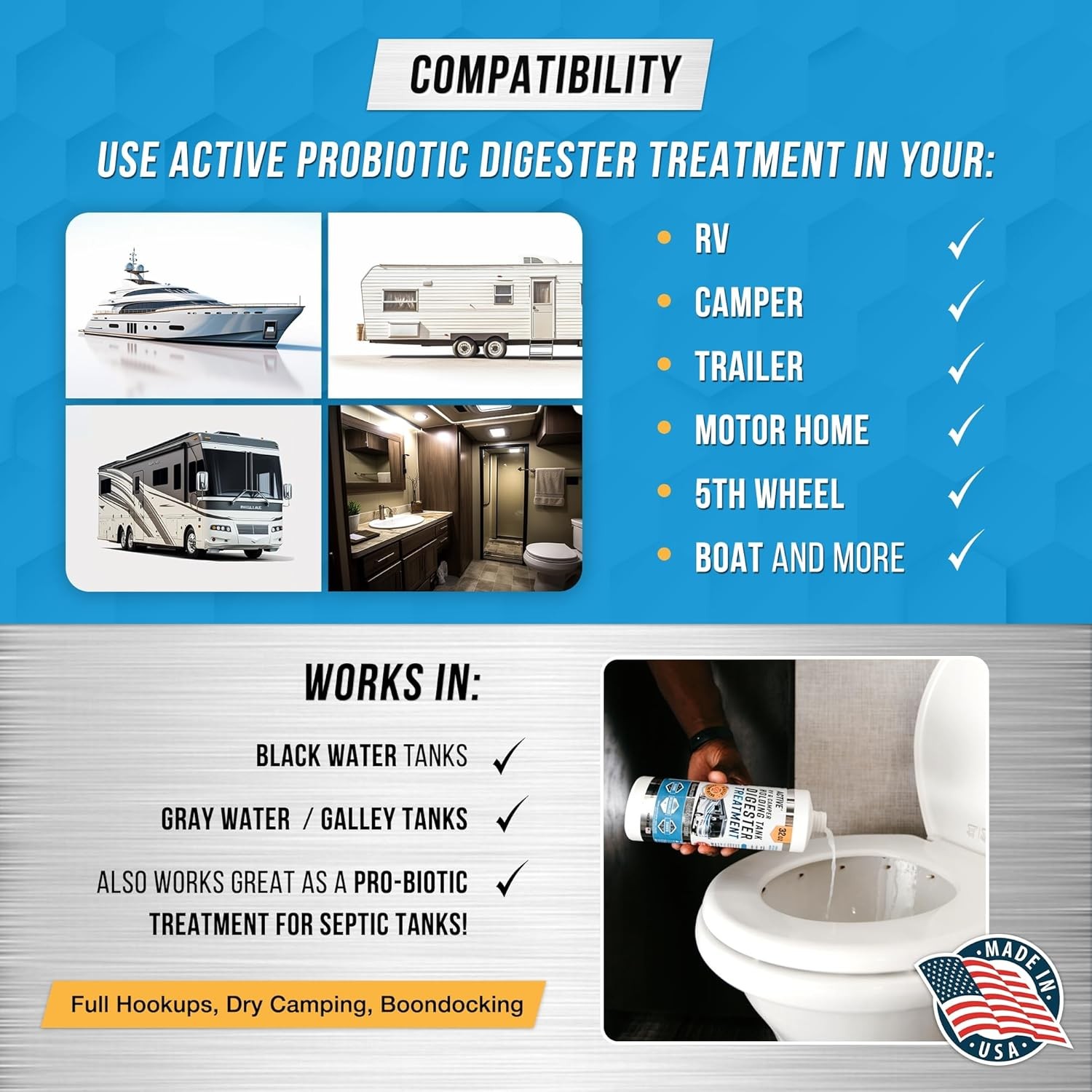 RV Black Tank Treatment Toilet Chemical 16 Use Odor Control, 32oz