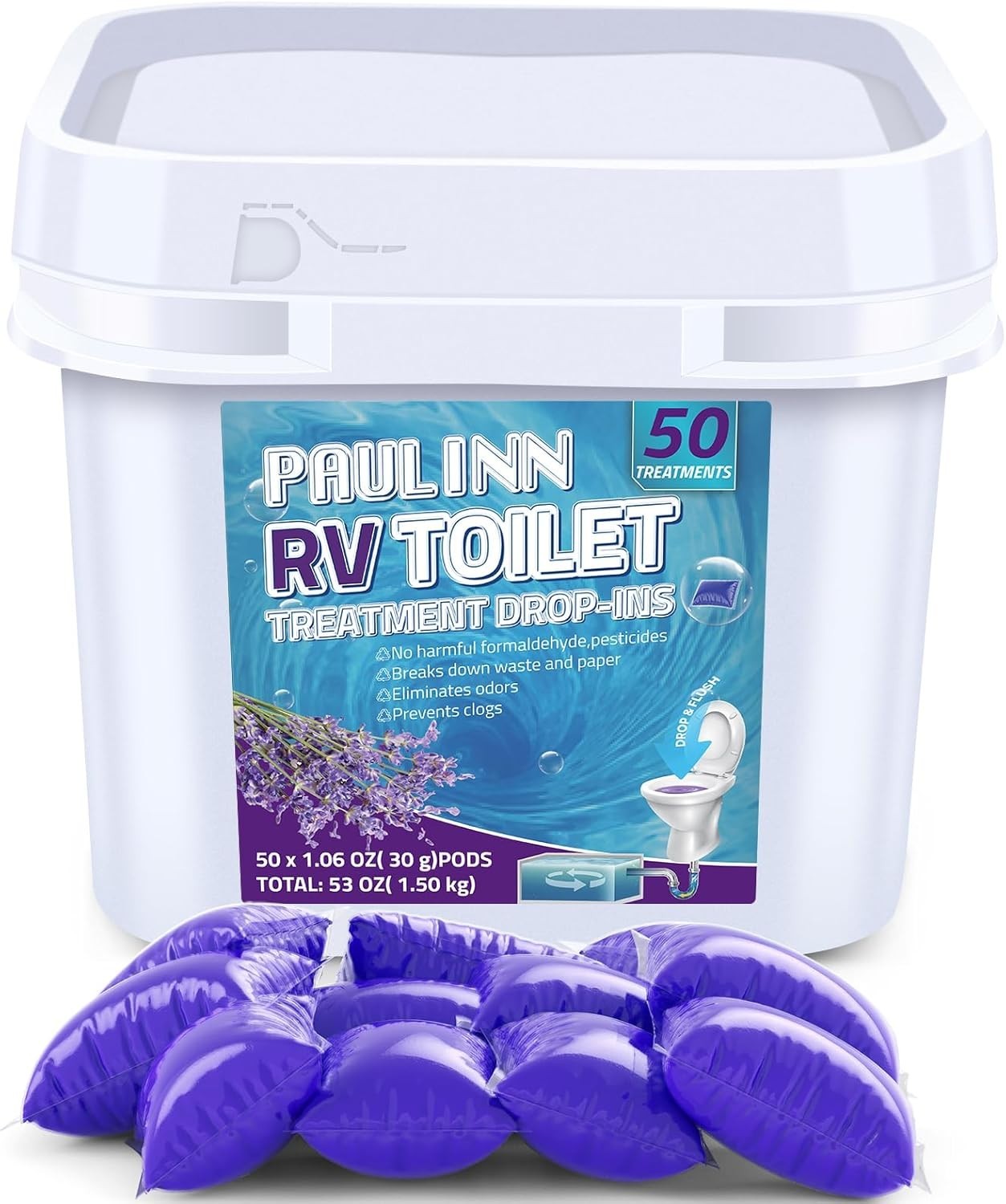 RV Toilet Treatment Drop Ins 50 Pack Septic Tank Treatment Pods Holding Tank D