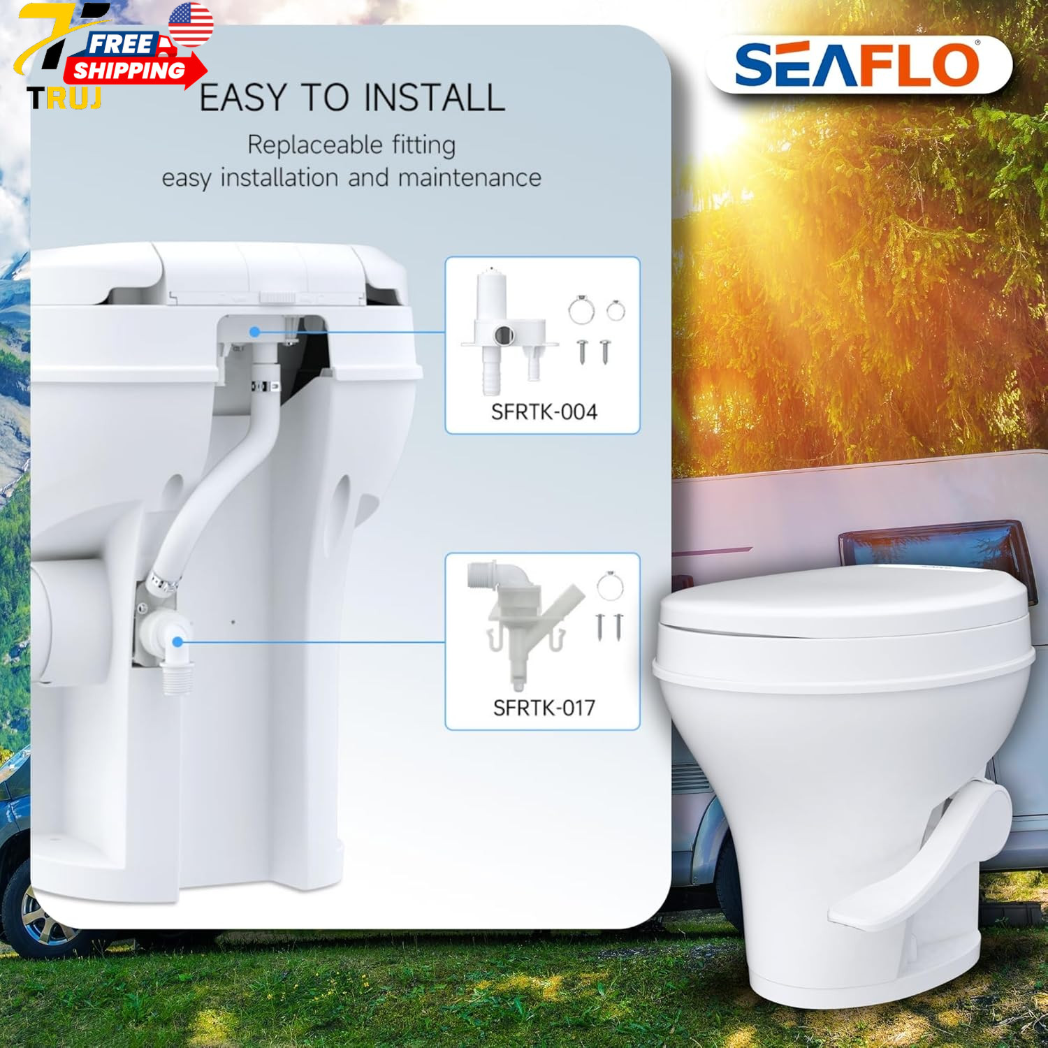 Residential Height Camper/RV Toilet with Sprayer Attachment 18.5” Standard Heigh