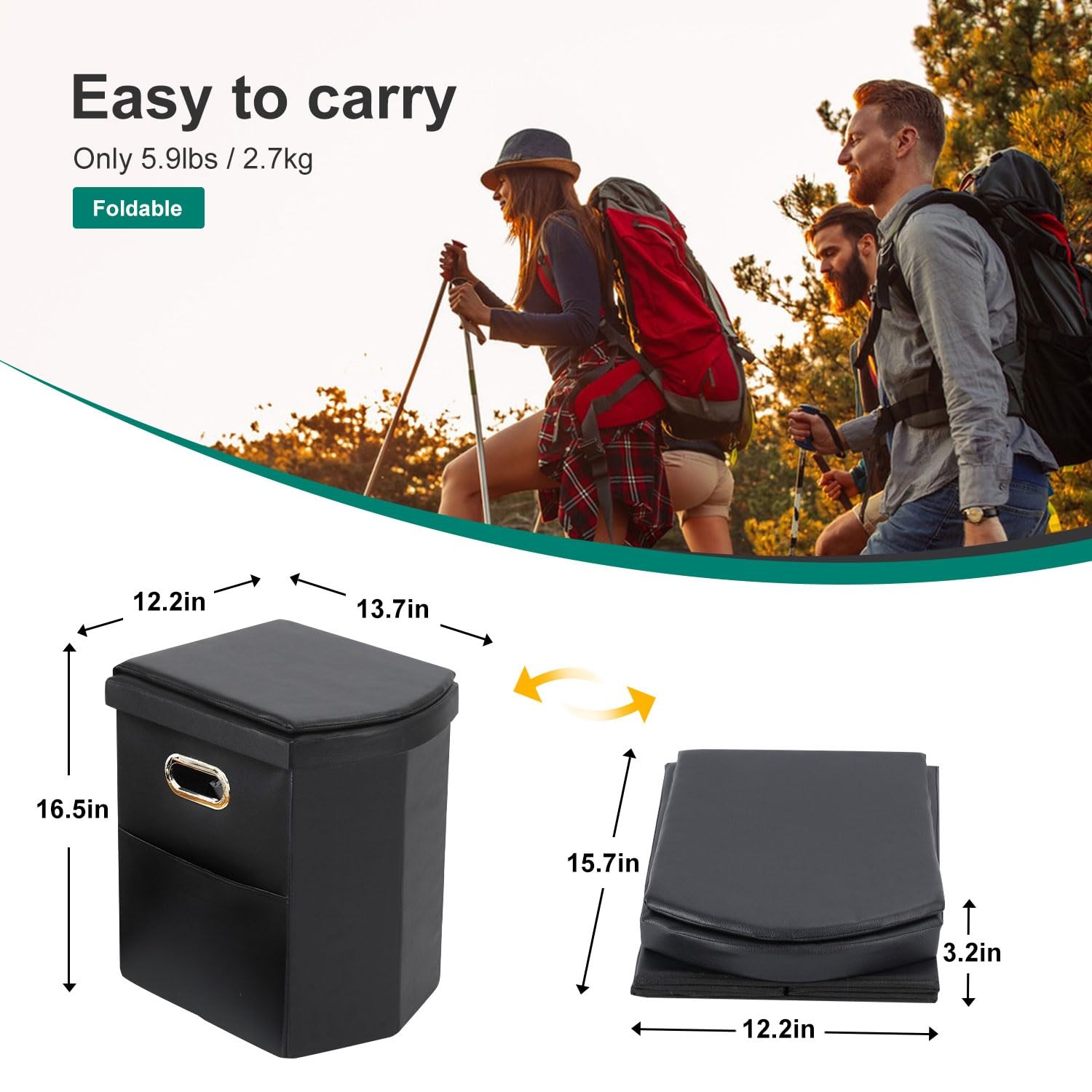 XL Portable Toilet Extra Large Travel Folding Camping Tall with Lid Kids Potty