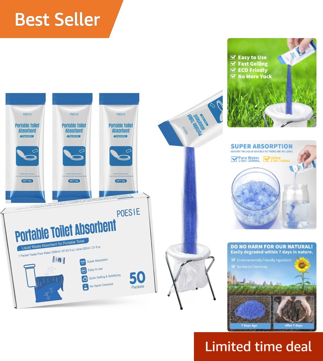Easily Solidifying Poo Control Gel Powder – 50 Packets for Clean Outdoor Use