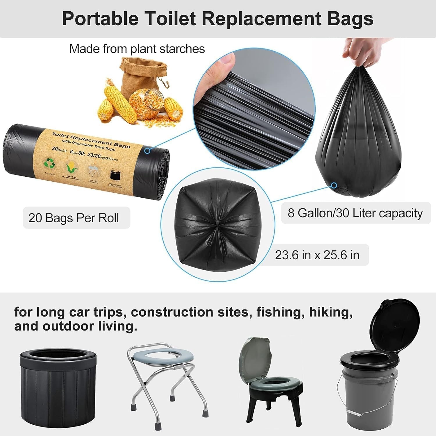 Eco-Friendly 80 Count Camping Toilet Bags – Heavy Duty & Compostable 8 Gallon