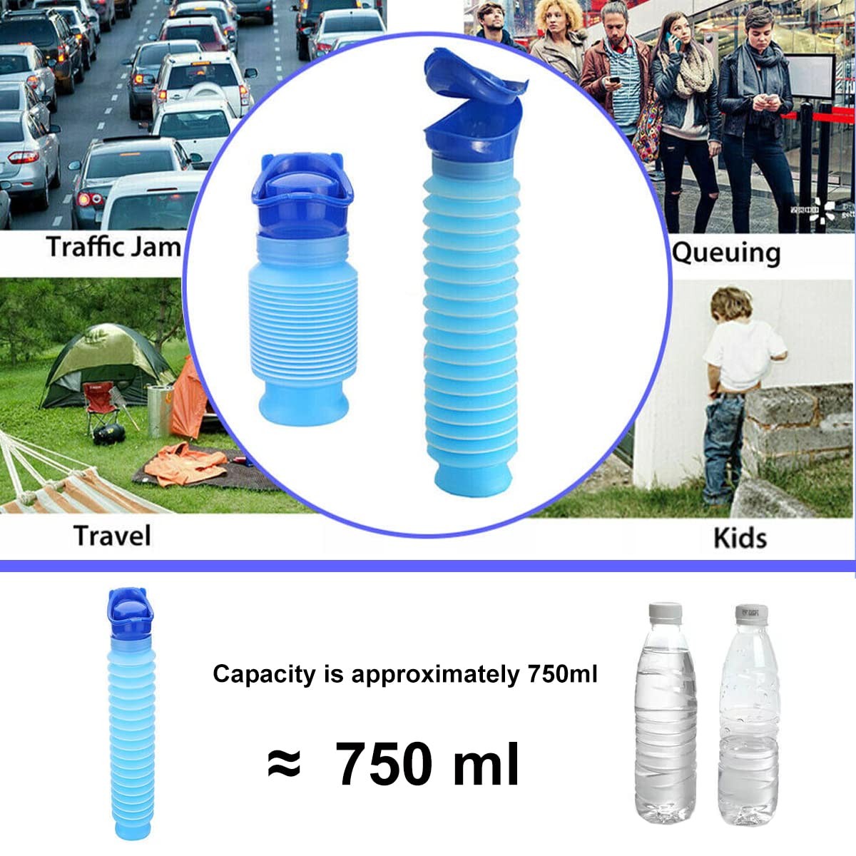 Shrinkable Urinal 2 Pack 750ml Male Female Portable Mobile Toilet T…