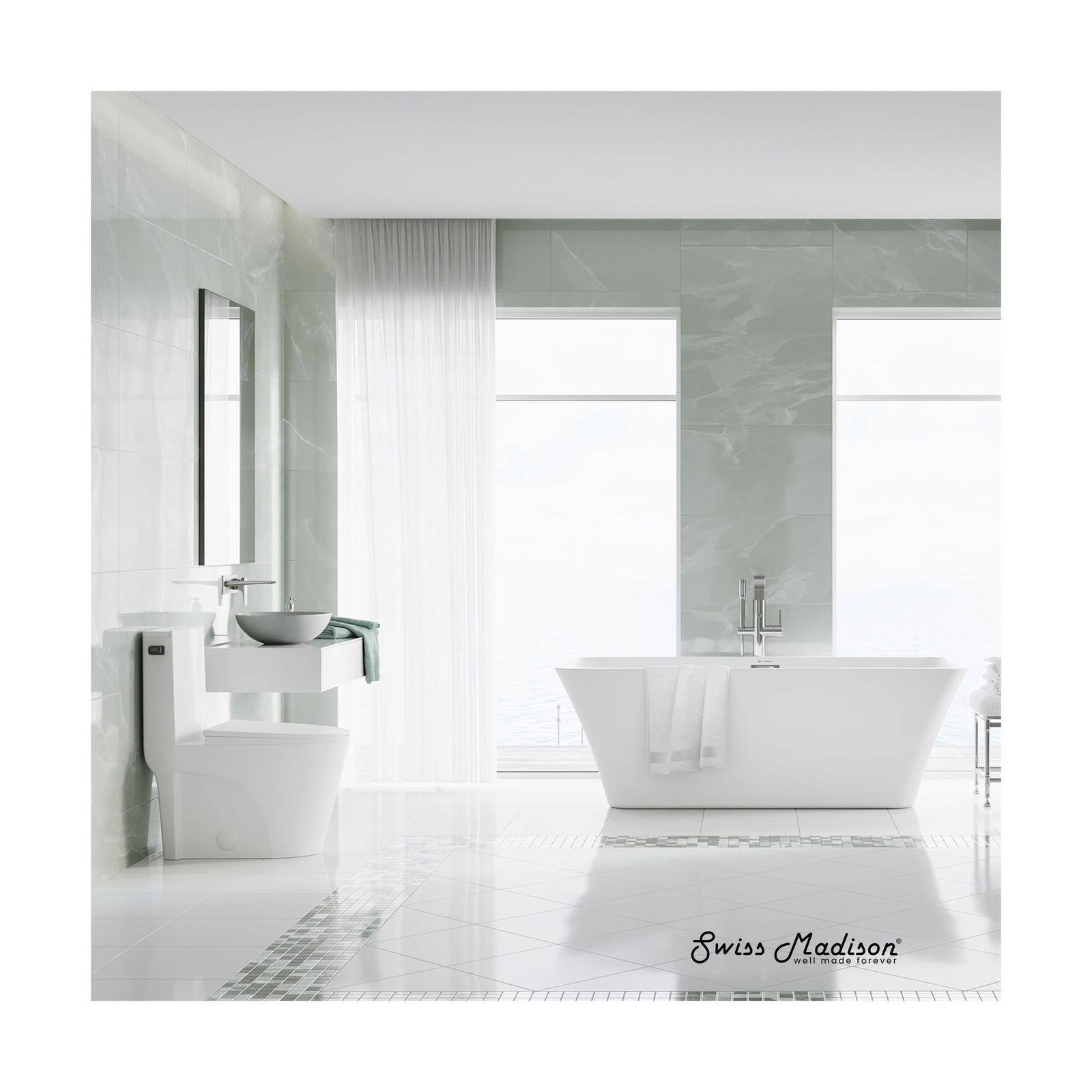 Swiss Madison St. Tropez One Piece Elongated Toilet Side Flush 1.28 gpf with …