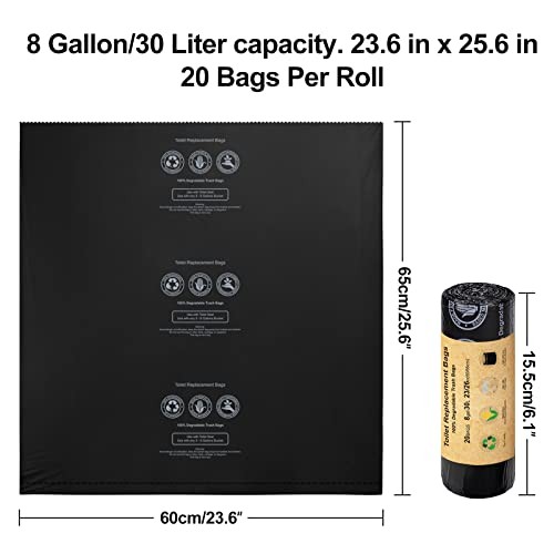 40 Count Toilet Replacement Bags, 8 Gallon, 30 1 Count (Pack of 40) Black