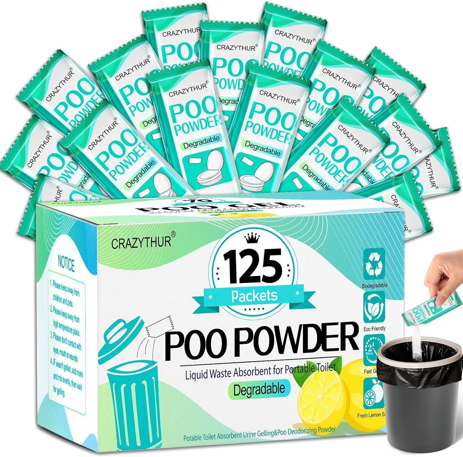 125 Lemon-Scented Portable Toilet Gel Sachets – Ultimate Camping Sanitation
