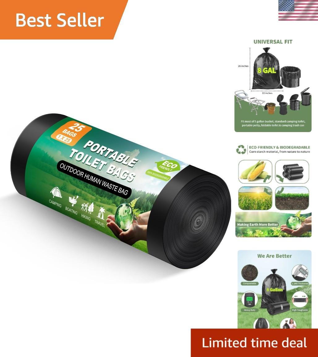 25 Biodegradable Toilet Bags – 8 Gallon Heavy-Duty Camping Waste Solution