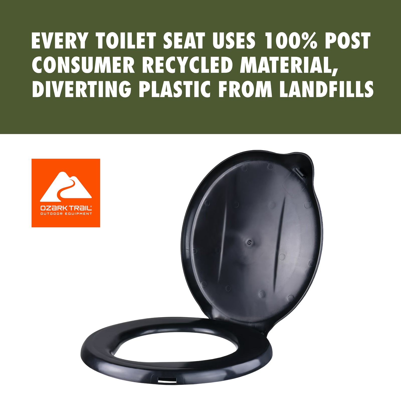 Ozark Trail Portable Outdoor Toilet Seat Cover with Folding Lid, Black