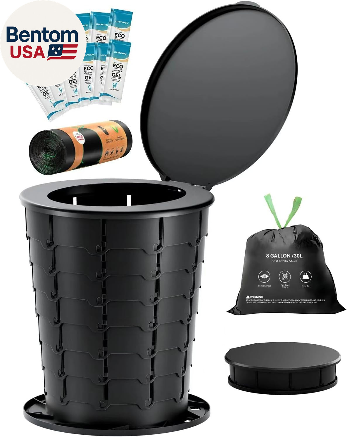 Height Adjustable Portable Folding Toilet for Camping, Adults & Kids, 400 Lbs Ca