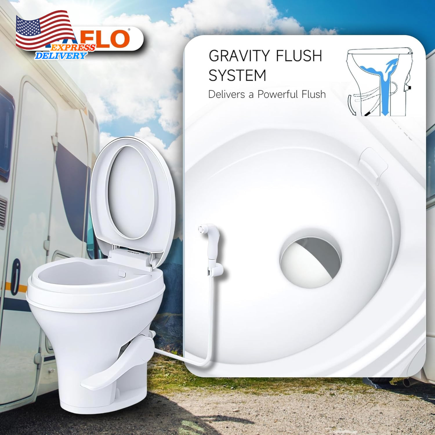 Residential Height Camper/Rv Toilet w/Sprayer Attachment 18.5” Standard Height