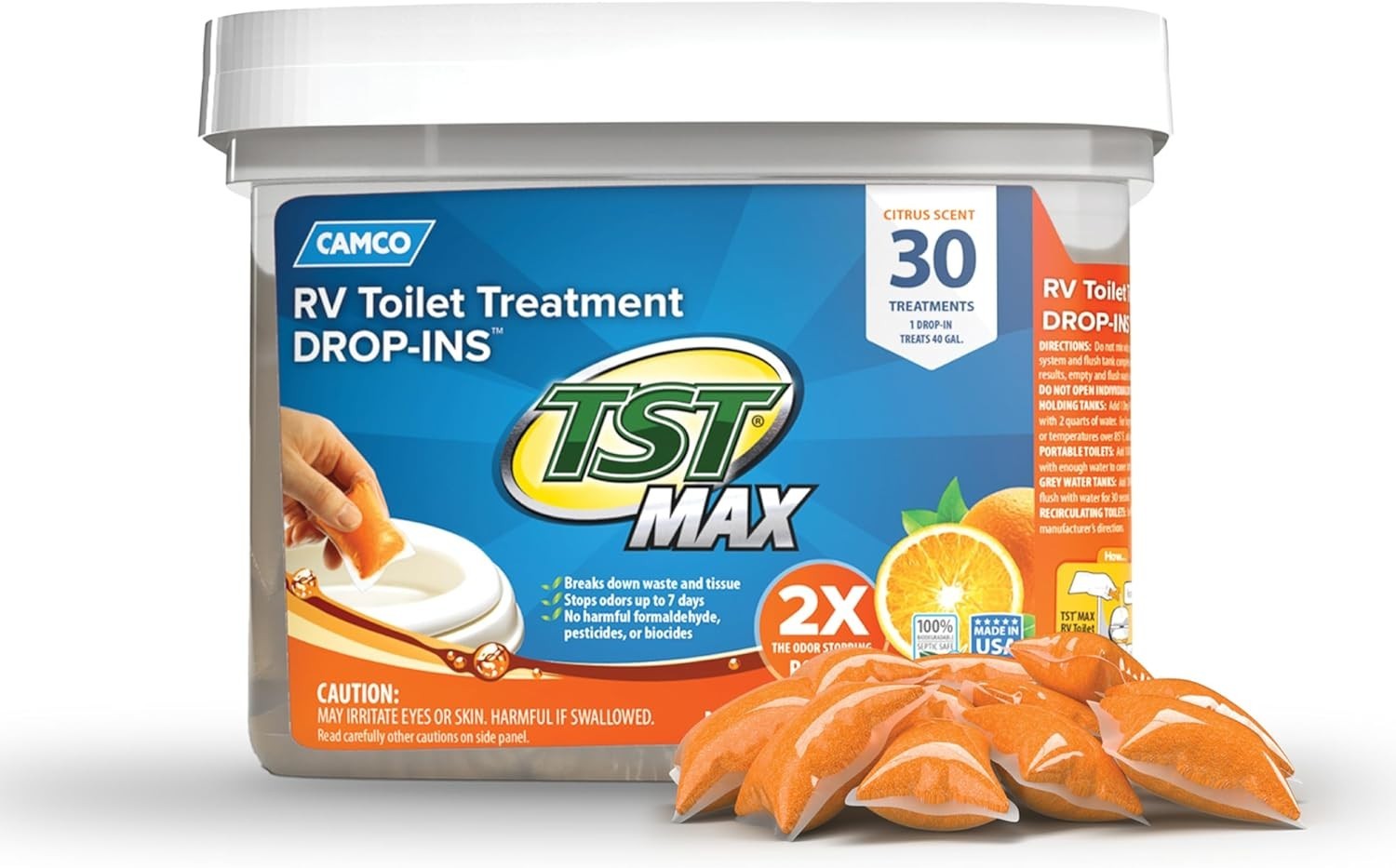 TST MAX RV Toilet Treatment Drop-INs – 30-Pack Orange Scent, 7 Days Odor Control