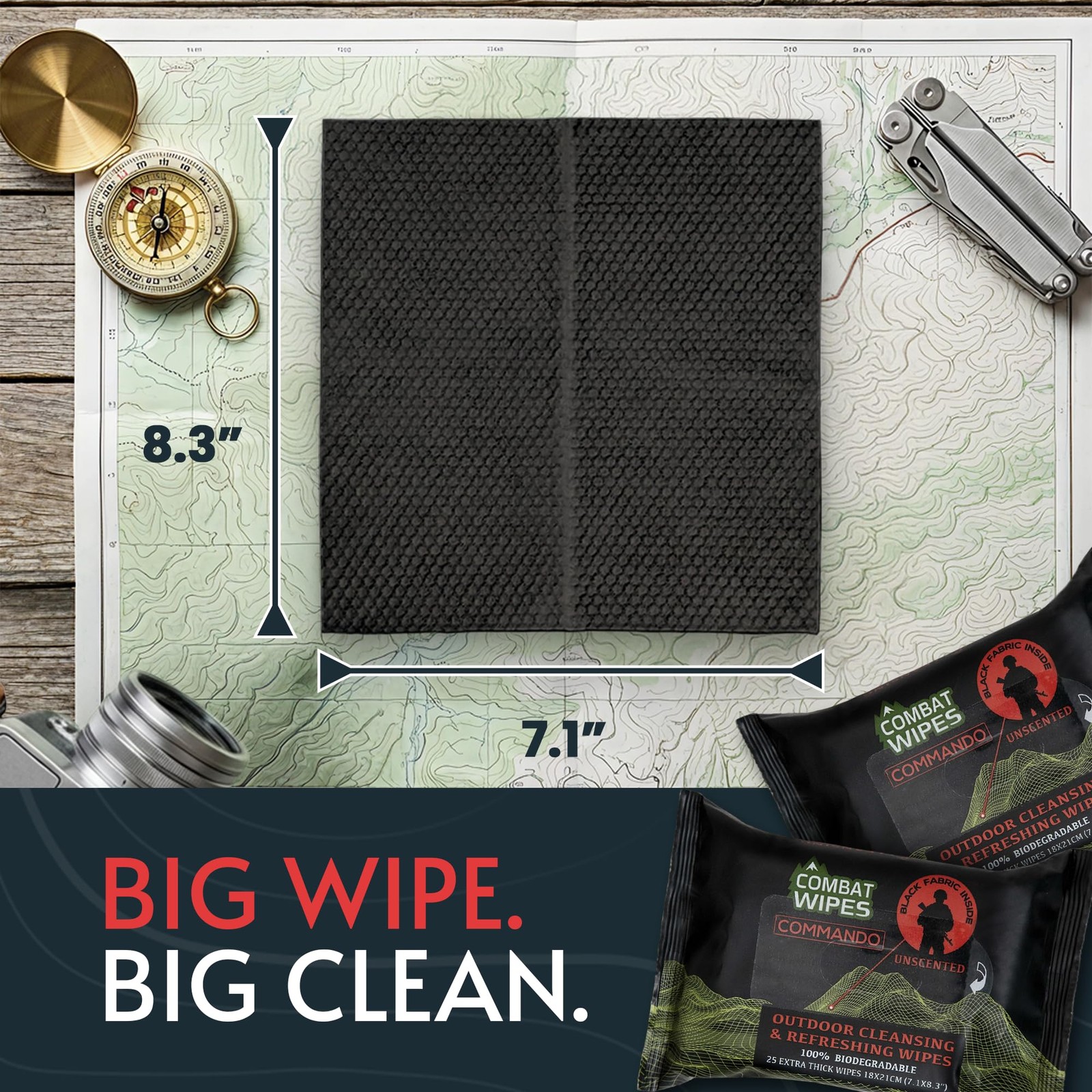 Commando Black Unscented Camouflage Wet Wipes | Thick Ultralight Biodegradable H