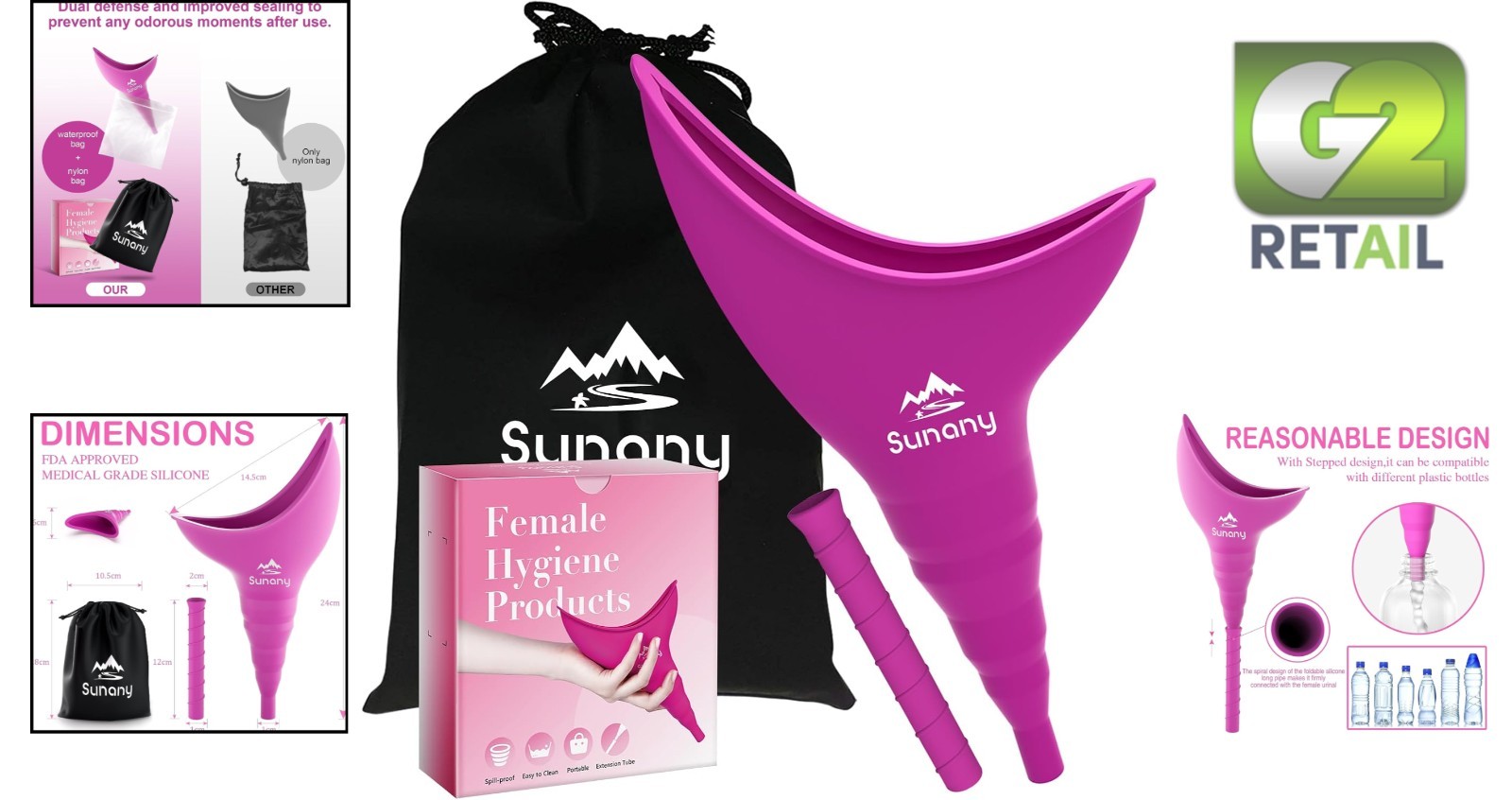 Ergonomic Fuchsia Female Pee Funnel – Portable Urinal for Outdoor Adventures