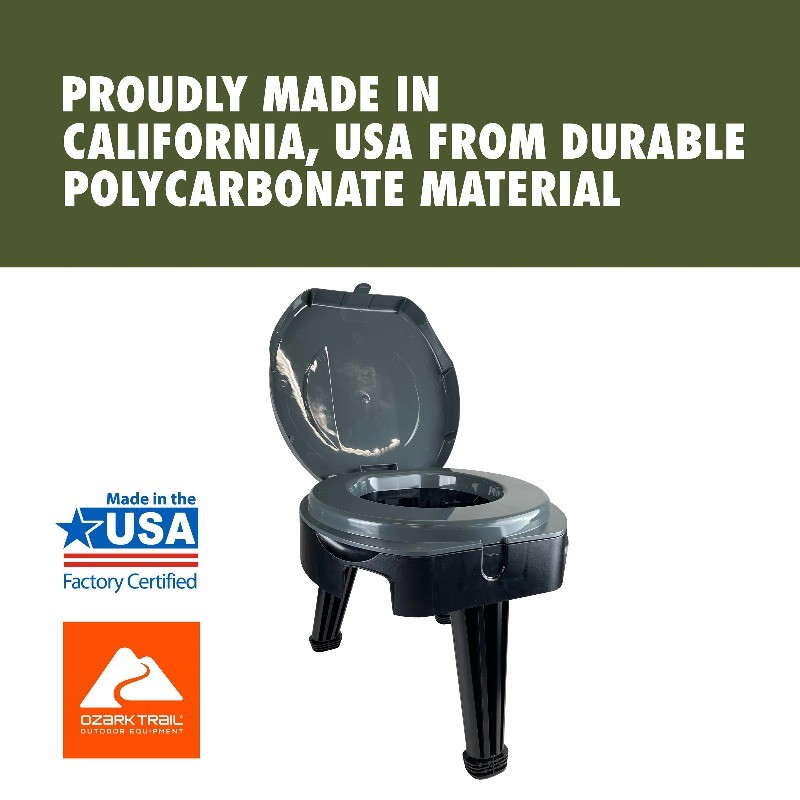 Ozark Trail Portable 14.5in Folding Camp Toilet,1 gal ,14.50” x 14.50″ x 14.50″